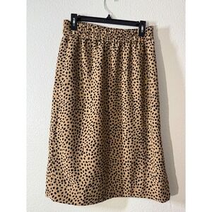J.Crew Cheetah Print Midi Skirt‎ Elastic Waist Slit Size S ALINE Cute